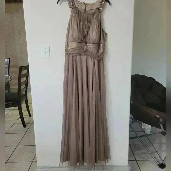 DAVIDS BRIDAL gold tan dress Size 12 tull dress - Picture 3 of 7